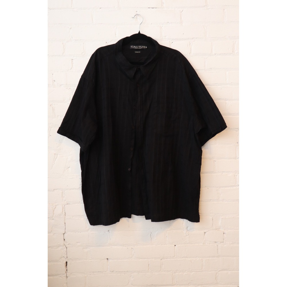 Cactus Modern Basics Mens 4X Black Cotton Striped Short Sleeve Button Down Shirt
